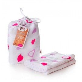 Muselina Bambú Lilac Hearts 120x120 con Bolsa