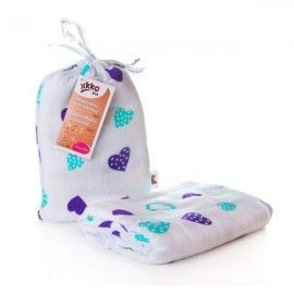 Muselina Bambú Ocean Blue Hearts 120x120 con Bolsa