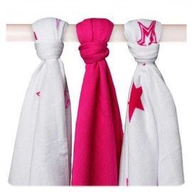 Muselina Bambú Stars Magenta 70x70. 3und