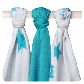 Muselina Bambú Stars Turquoise 70x70 3und