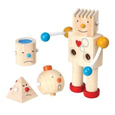 Robot en Madera con Cabezas Intercambiables