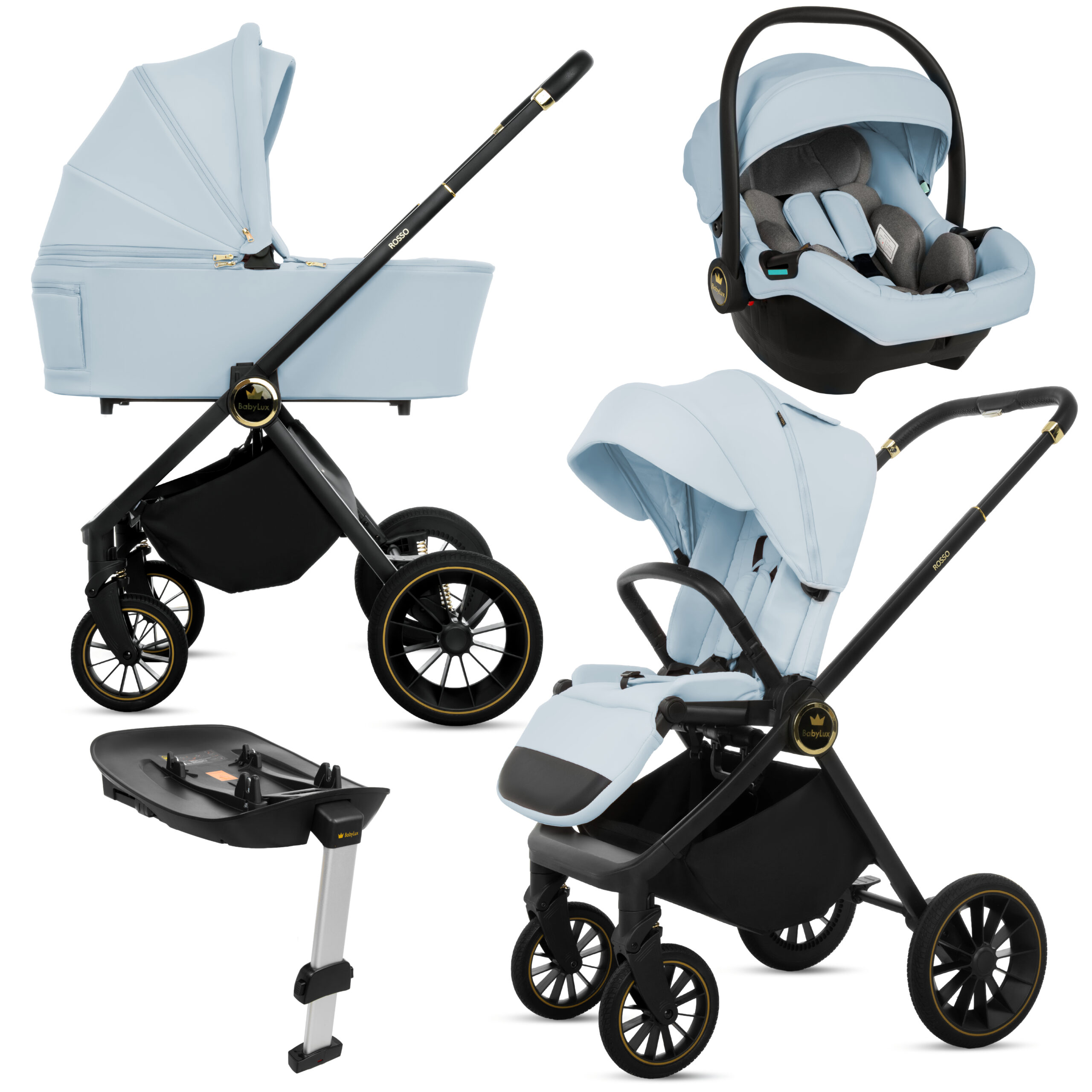 Carrito de bebé Rafpol Baby Lux Rosso 3 en 1 color azul con capazo. (pie de apoyo opcional)