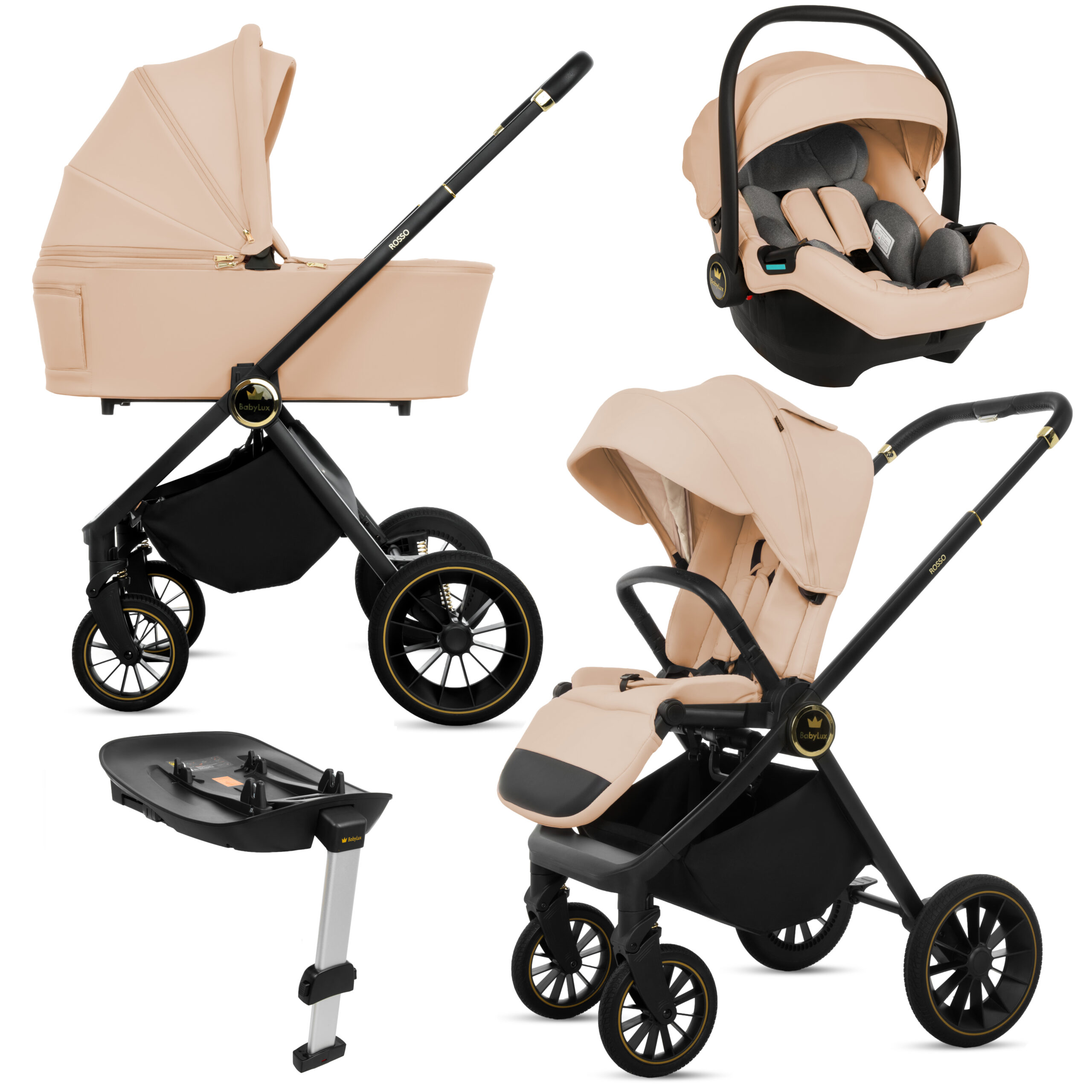 Carrito de bebé Rafpol Baby Lux Rosso 3 en 1 color beige con capazo. Pie de apoyo opcional